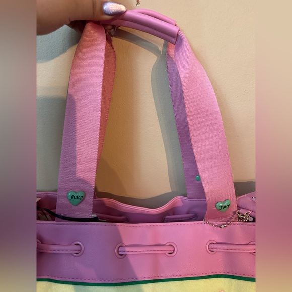 Juicy Couture Pink & Yellow Tote with Bow and Card Holder - Picture 3 of 11